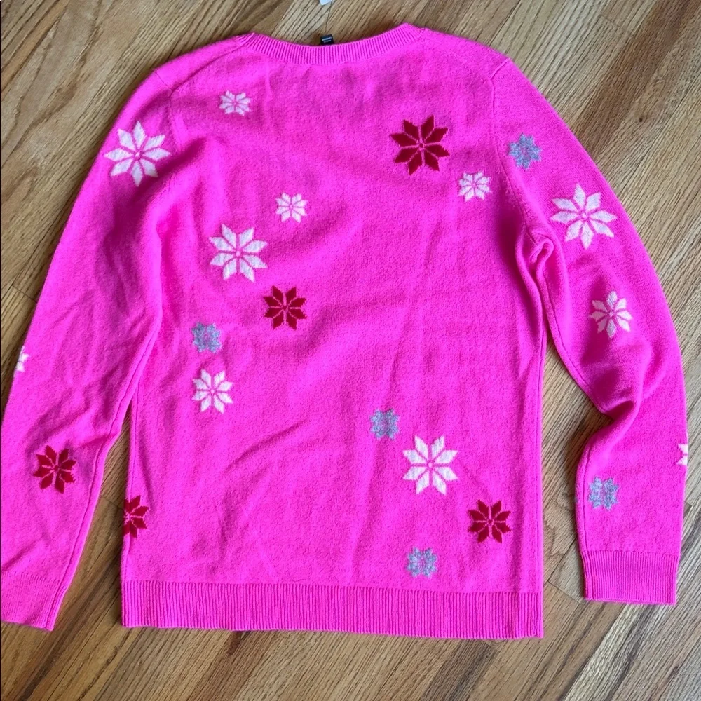 Cashmere PS Talbots Hot Pink snowflake Crewneck Sweater